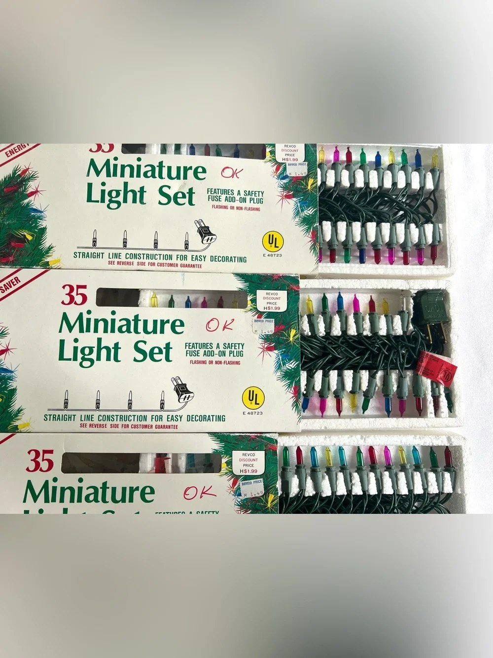 UL 35 Miniature Light Set Lot Of 3 Multi Color Vintage Christmas Energy Saver